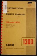Clausing 1300 Lathe Operatting Instructions-Parts List Manaul